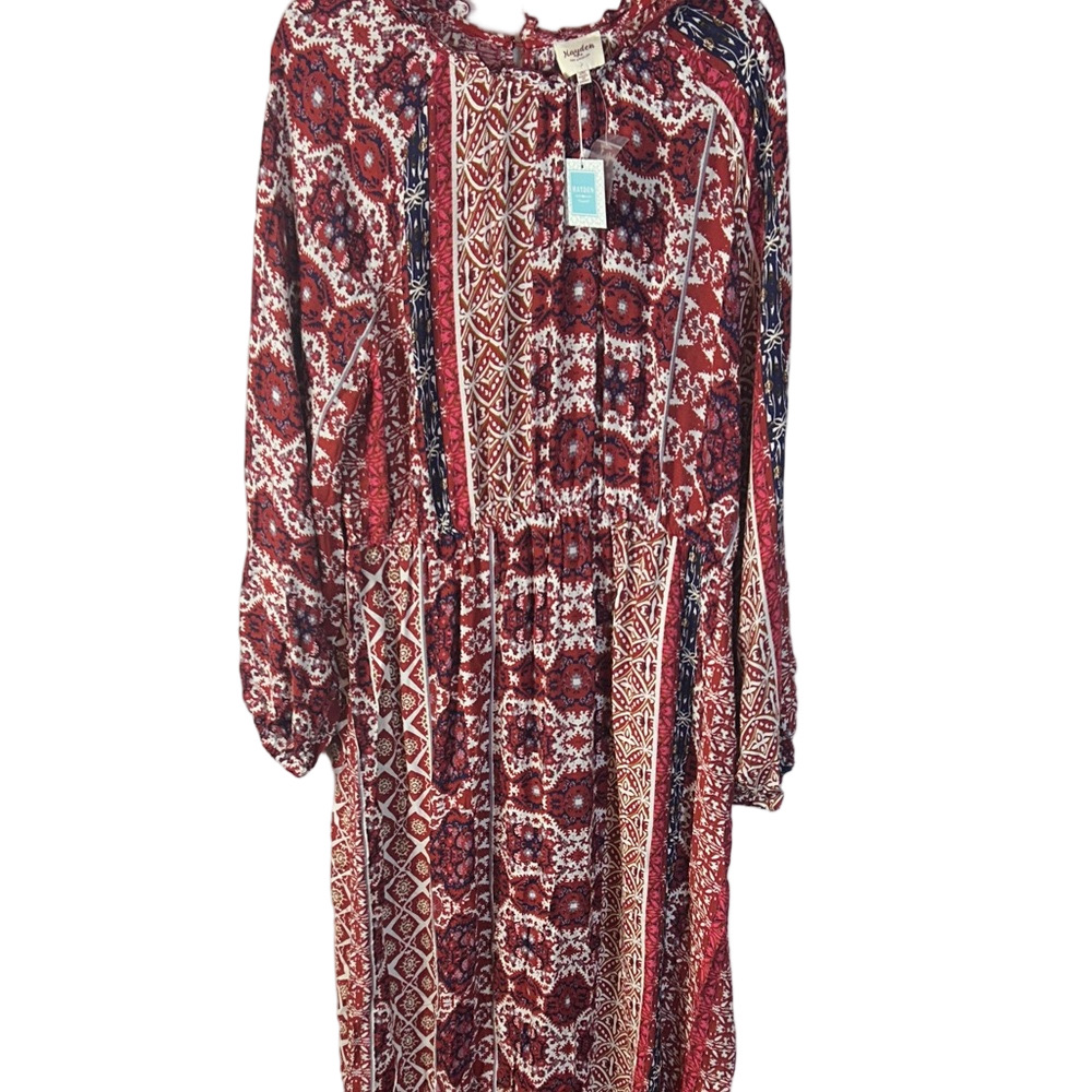 Hayden Floral Maxi Dress Size 2XL Red White Brown Long Sleeve New